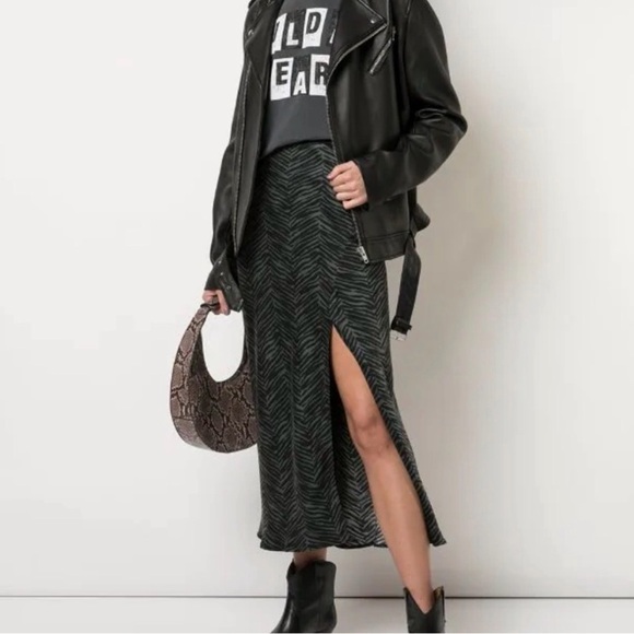 NEW Anine Bing Dolly Silk Midi Skirt Green Zebra Size Medium - Picture 3 of 10